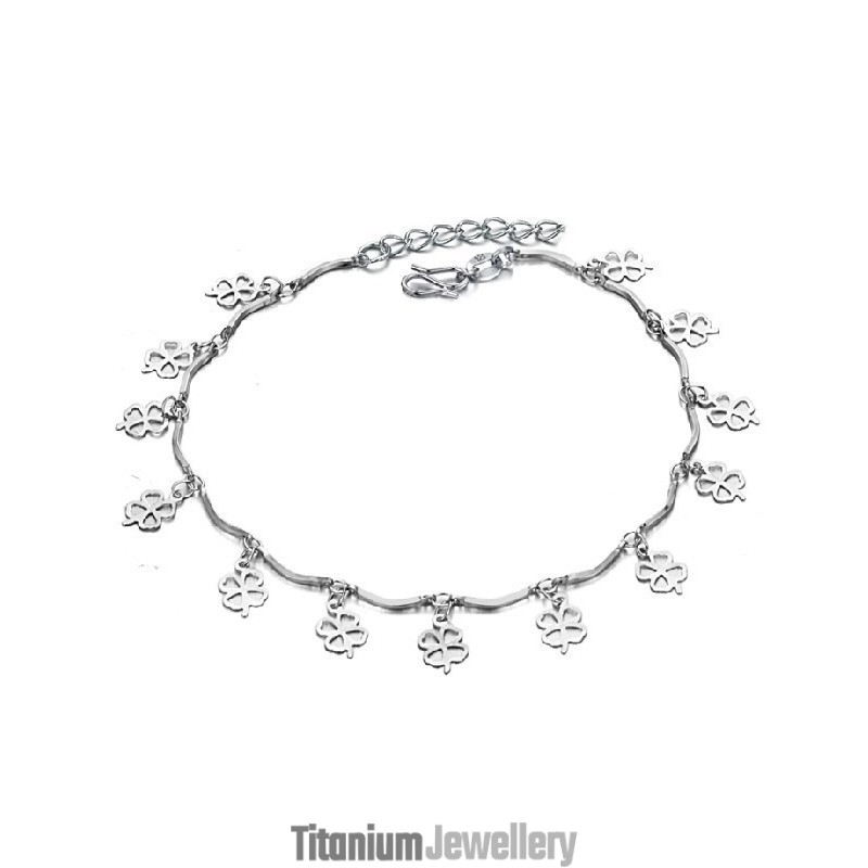 Quality And Quantity Assured Female Clover Shape Platinum Plating Titanium Anklet Quality And Quantity Assured Female Clover Shape Platinum Plating Titanium Anklet