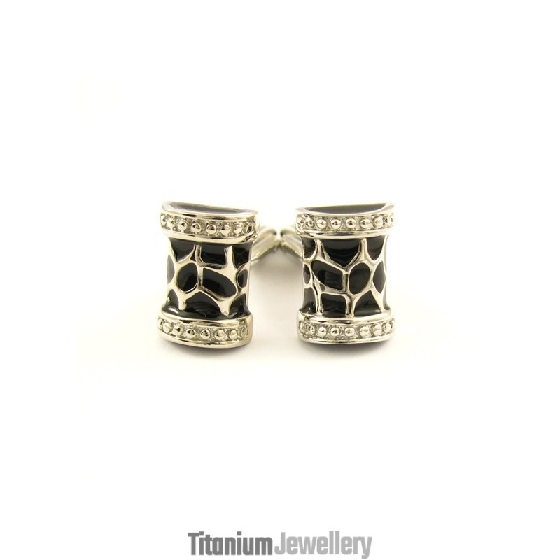 Black Flower Drum Titanium Cufflinks