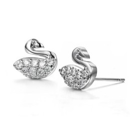 Durable In Use Female Swan Shape Platinum Plating Titanium Earrings With Diamond