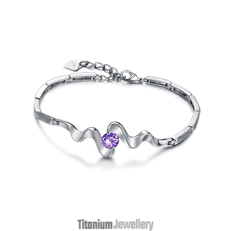 High Quality Female Purple Platinum Plating Titanium Bracelet With Diamond