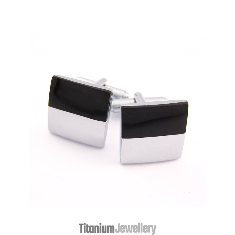 Titanium And Black Plated Square Cufflinks Titanium And Black Plated Square Cufflinks