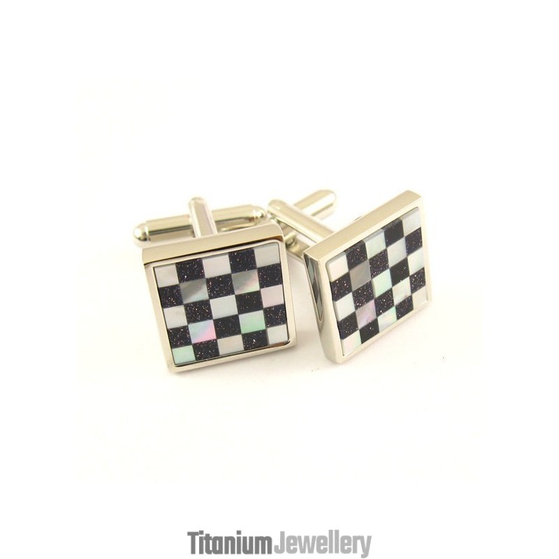 Titanium Black And White Pane Shell Cufflinks Titanium Black And White Pane Shell Cufflinks