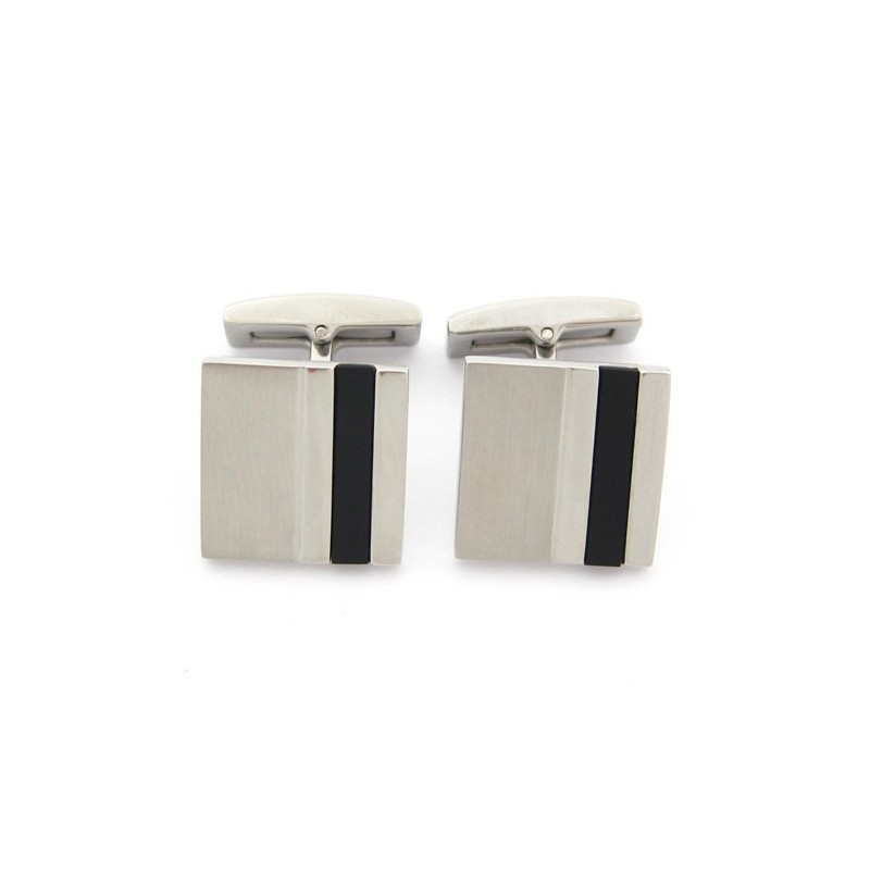 Titanium And Black Enamel Square Cufflinks Titanium And Black Enamel Square Cufflinks