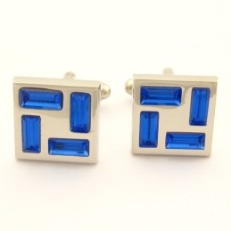 New Style Titanium Cufflinks With Blue Crystals
