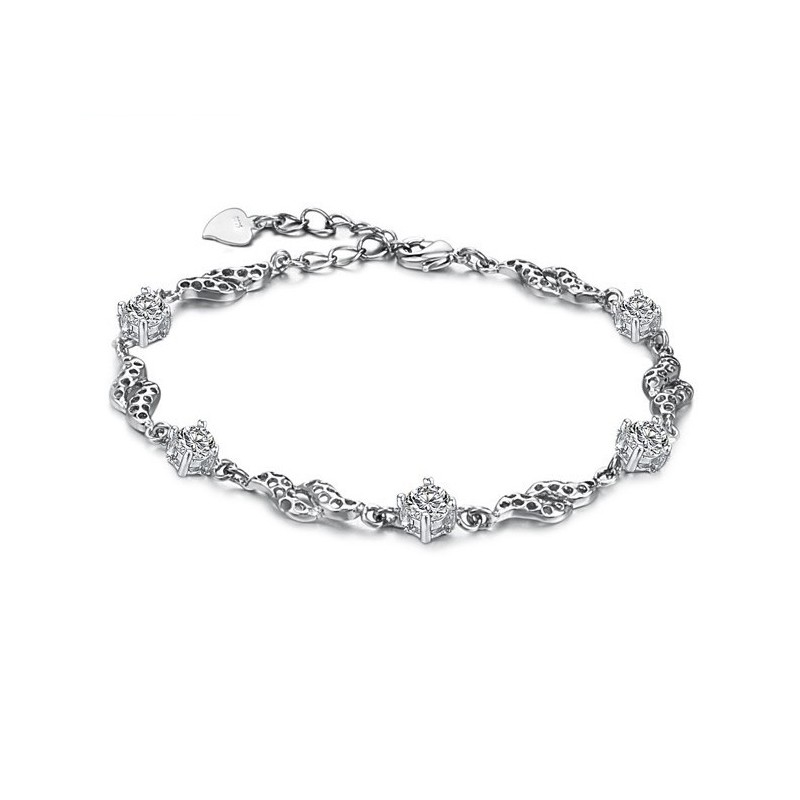 Superior Quality Female Hollow Platinum Plating Titanium Bracelet With Rhinestone