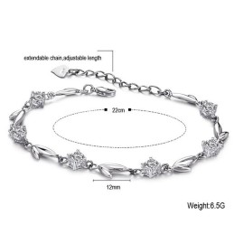 Well-Known For Its Fine Quality Female Leaf Shape Platinum Plating Titanium Bracelet With Rhinestone