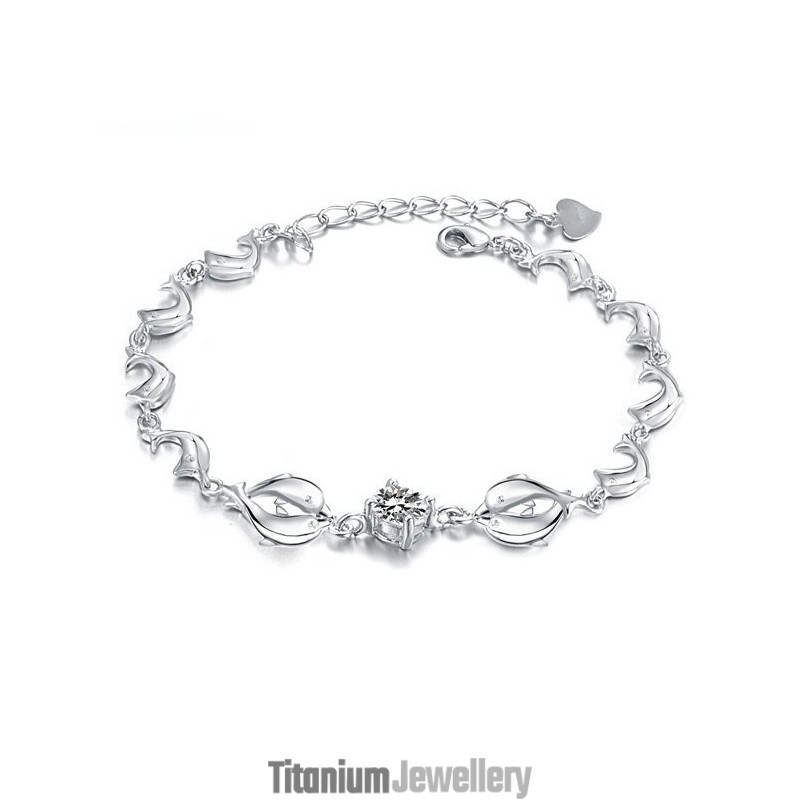 Durable In Use Female Dolphin Shape Platinum Plating Titanium Bracelet With Diamond Durable In Use Female Dolphin Shape Platinum Plating Titanium Bracelet With Diamond