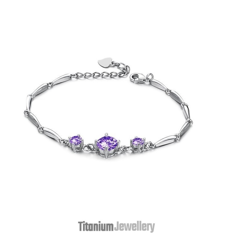 Stable Quality Female Purple Platinum Plating Titanium Bracelet With Diamond