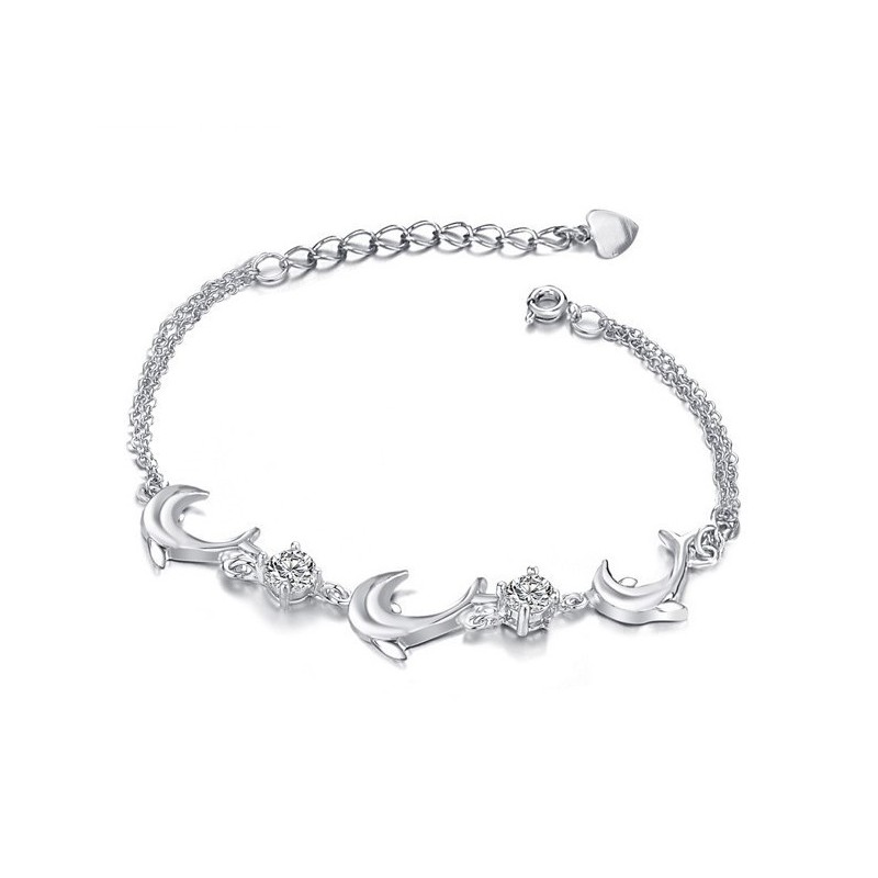 High Quality Female Dolphin Shape Platinum Plating Titanium Bracelet With Diamond