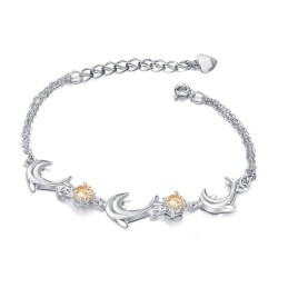 High Quality Female Dolphin Shape Platinum Plating Titanium Bracelet With Diamond