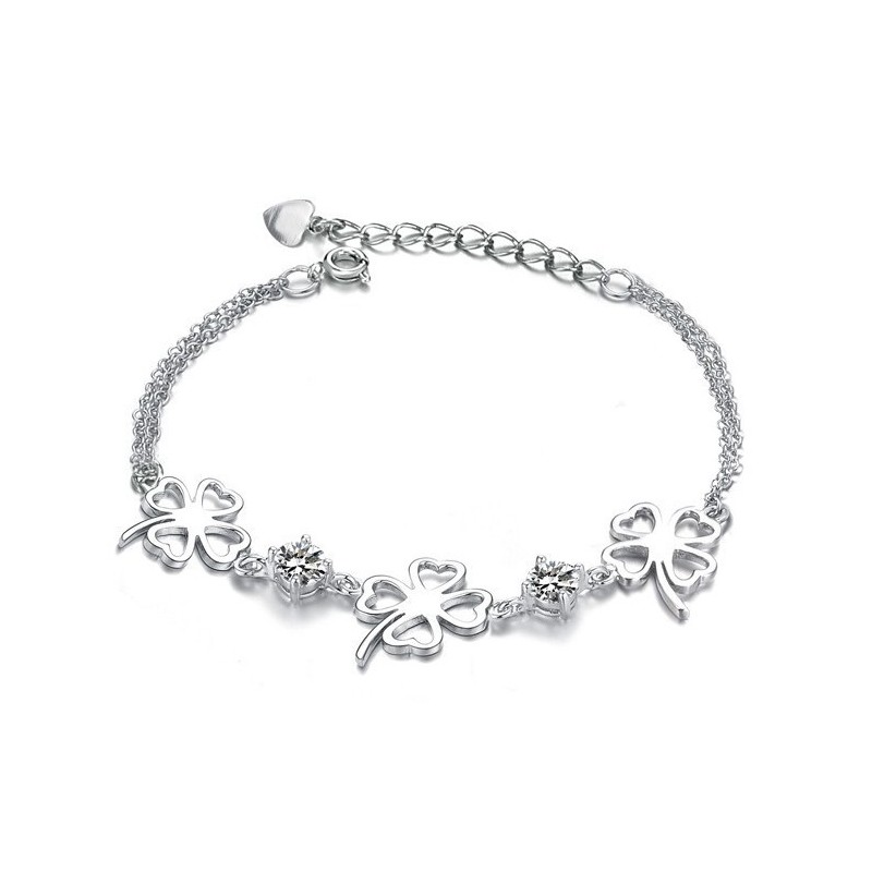 High Quality Female Clover Shape Platinum Plating Titanium Bracelet With Diamond High Quality Female Clover Shape Platinum Plating Titanium Bracelet With Diamond