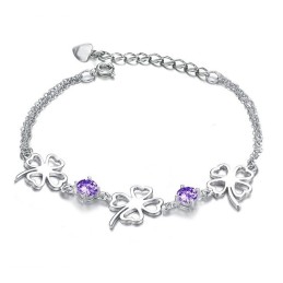 High Quality Female Clover Shape Platinum Plating Titanium Bracelet With Diamond