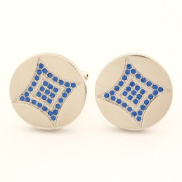 Titanium Round Cufflinks With Blue Diamonds Cufflinks