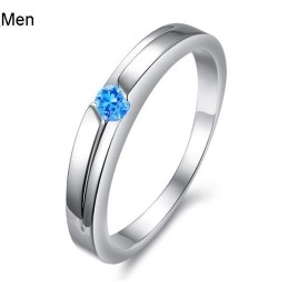 Excellent Quality Blue Platinum Plating Titanium Ring For Lovers With Rhinestone