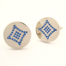Titanium Round Cufflinks With Blue Diamonds Cufflinks
