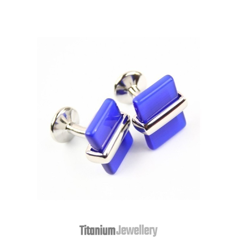 Titanium And Blue Agate Oblong Cufflinks
