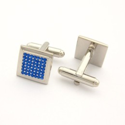 Titanium Square Cufflinks With Blue Diamonds