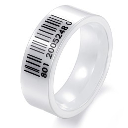 The Queen Of Quality White Bar Code Tungsten Ceramic Ring