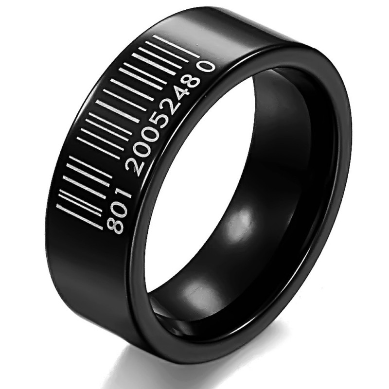 World-Wide Renown Black Bar Code Tungsten Ceramic Ring World-Wide Renown Black Bar Code Tungsten Ceramic Ring