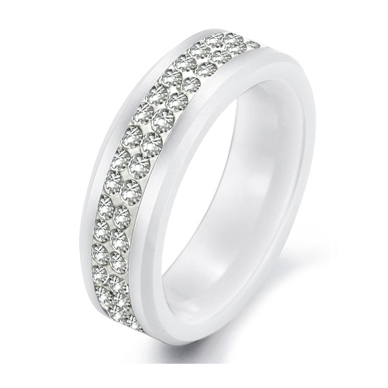 High Quality White Tungsten Ceramic Ring With Rhinestone High Quality White Tungsten Ceramic Ring With Rhinestone