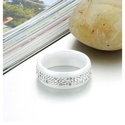 High Quality White Tungsten Ceramic Ring With Rhinestone