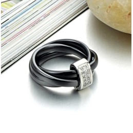 World-Wide Renown Black Tungsten Ceramic Ring With Rhinestone