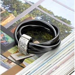 World-Wide Renown Black Tungsten Ceramic Ring With Rhinestone