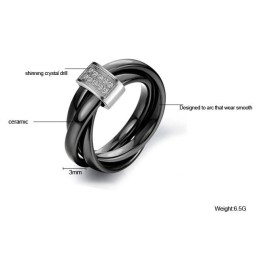 World-Wide Renown Black Tungsten Ceramic Ring With Rhinestone