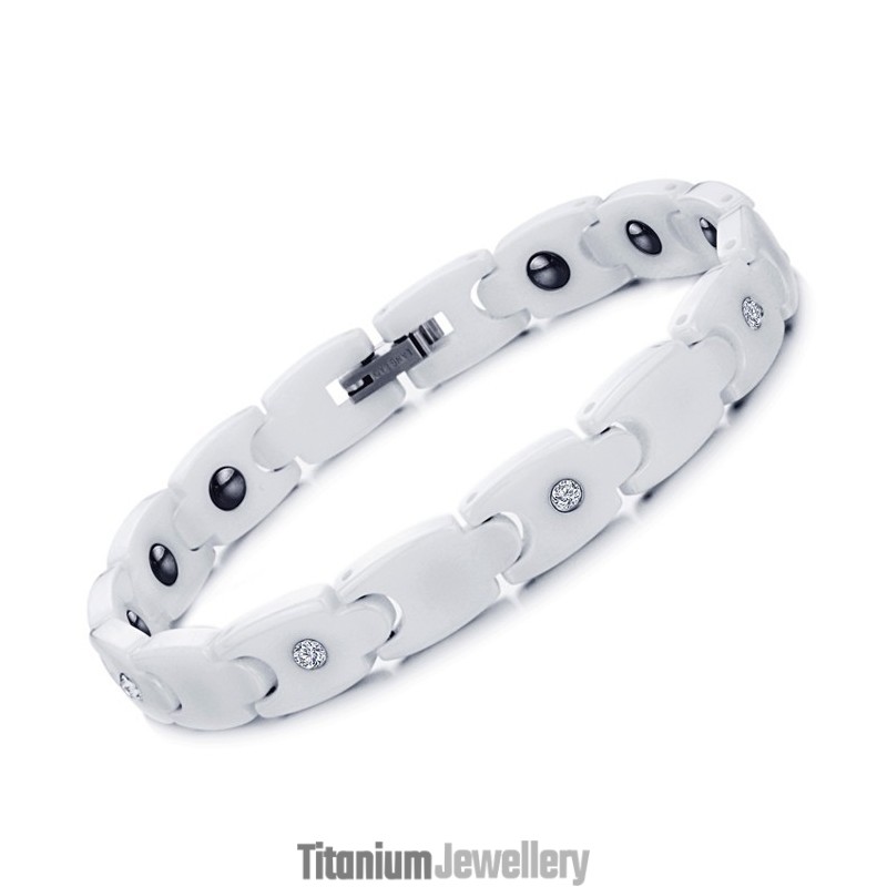 Quality And Quantity Assured White Tungsten Ceramic Bracelet With Rhinestone