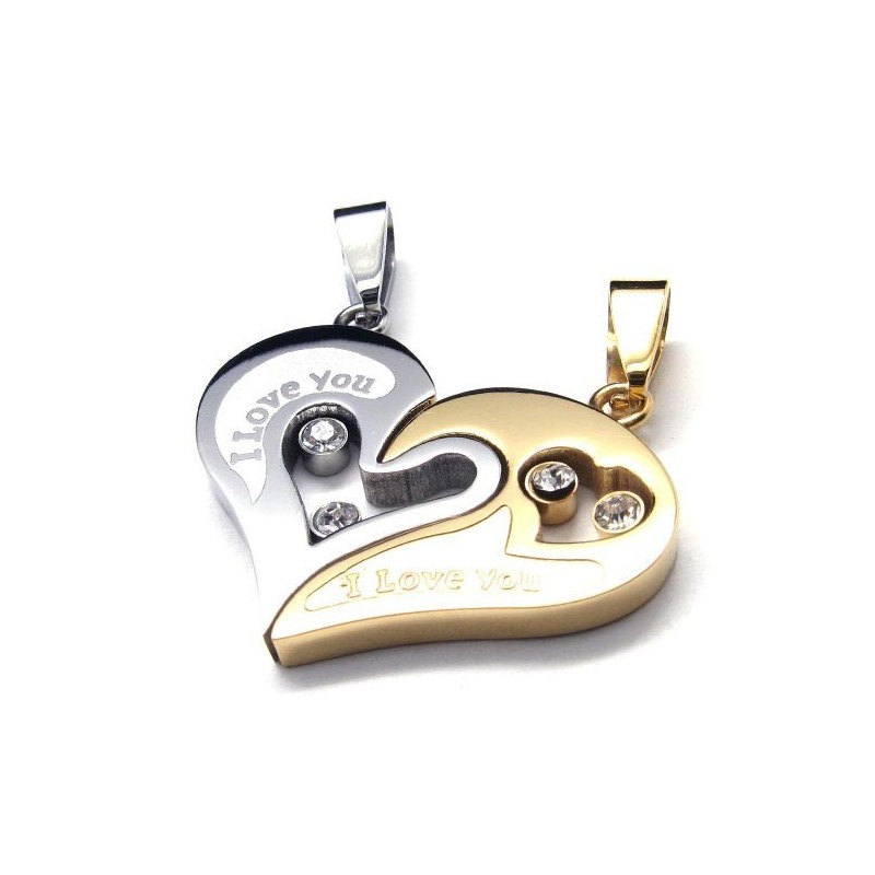 I Love You Heart Couple Titanium Pendants - Free Chian I Love You Heart Couple Titanium Pendants - Free Chian