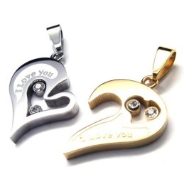 I Love You Heart Couple Titanium Pendants - Free Chian