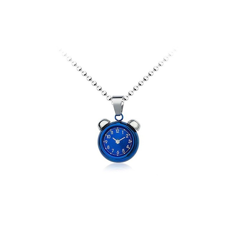 Popular Mens Blue Alarm Clock Like Titanium Pendant - Free Chain