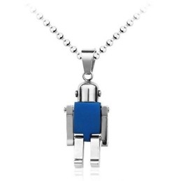 Cute Blue Mens Robot-Like Titanium Pendant - Free Chain