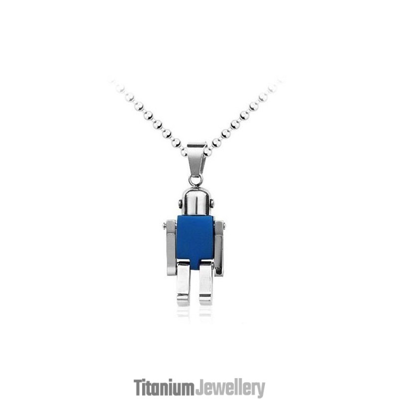 Cute Blue Mens Robot-Like Titanium Pendant - Free Chain Cute Blue Mens Robot-Like Titanium Pendant - Free Chain