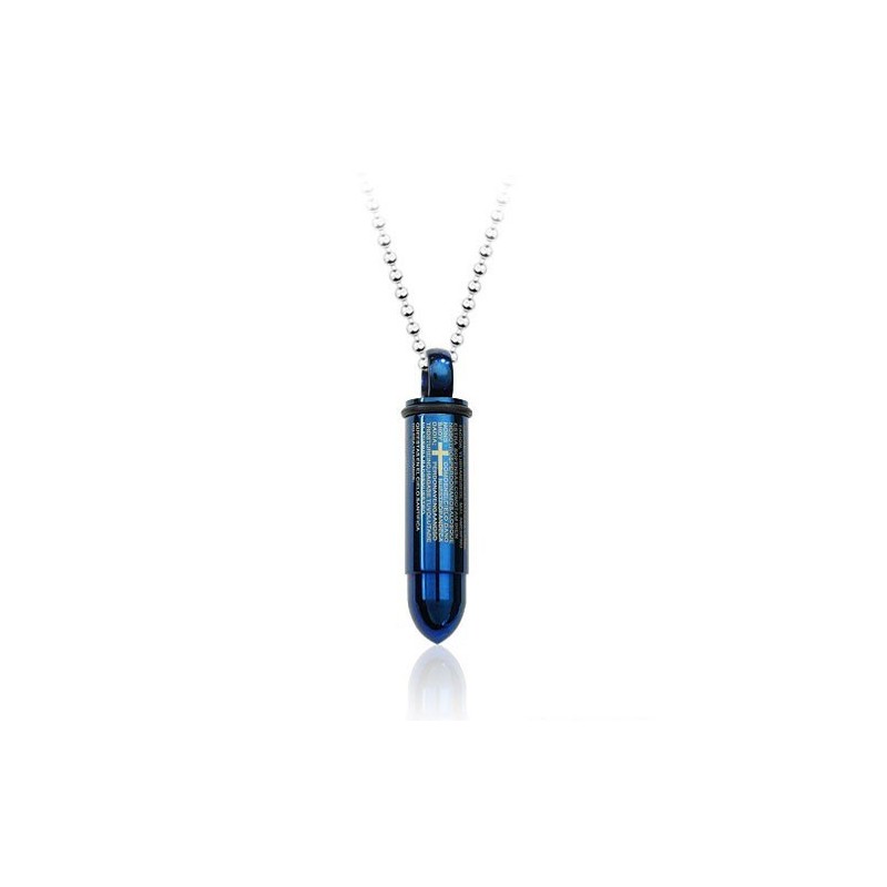 Cool Blue Mens Bullet Titanium Pendant - Free Chain Cool Blue Mens Bullet Titanium Pendant - Free Chain