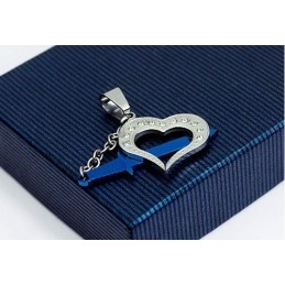 Stylish Mens Blue Titanium Love Pendant - Free Chain