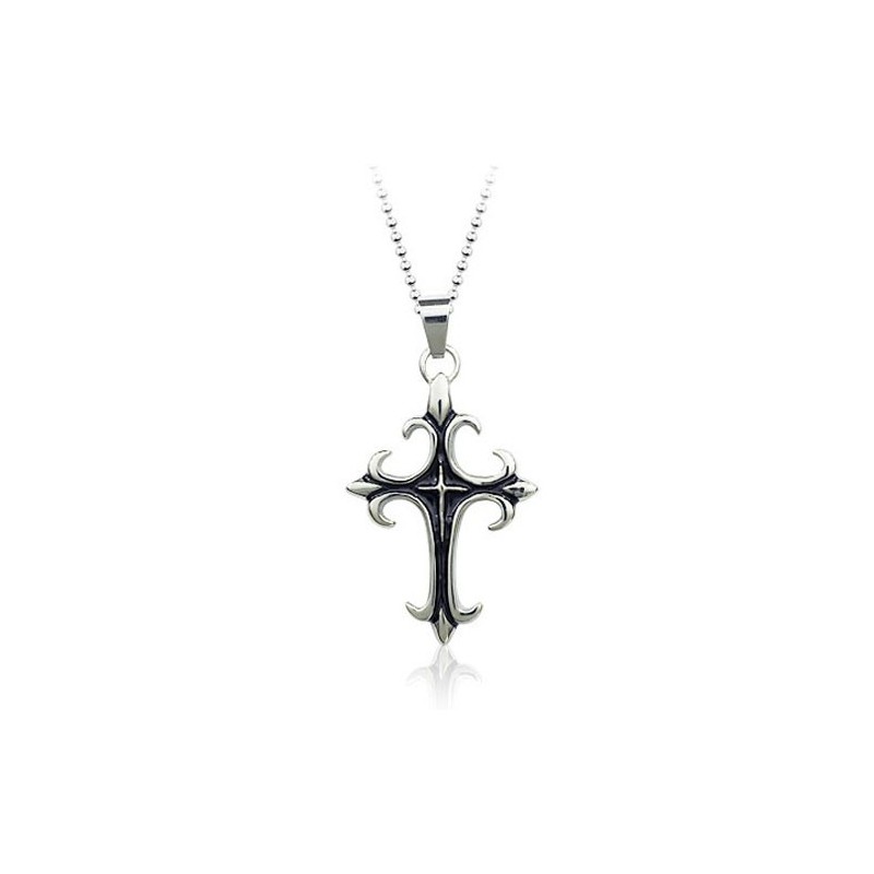 Stylish Mens Black Titanium Cross Pendant - Free Chain