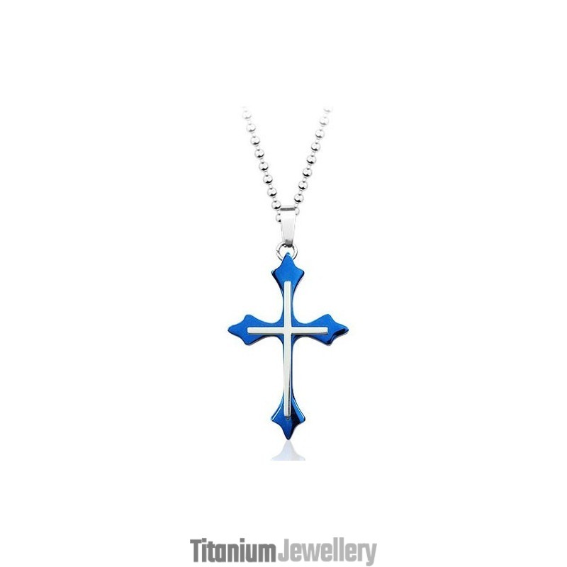 Popular Mens Blue Titanium Pendant - Free Chain