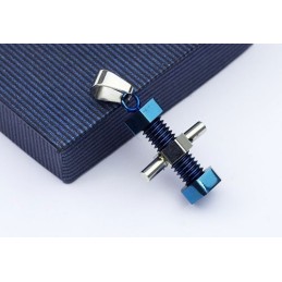 Classic Mens Machine Screw-Shaped Titanium Pendant - Free Chain