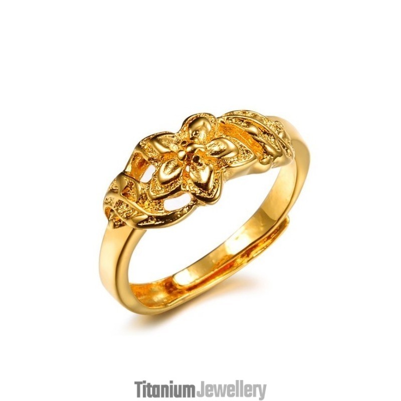 High Quality Female Flower Pattern 18K Gold-Plated Ring