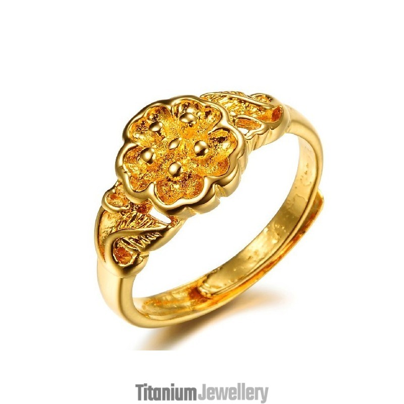 High Quality Female Flower Pattern 18K Gold-Plated Ring