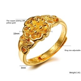 High Quality Female Flower Pattern 18K Gold-Plated Ring