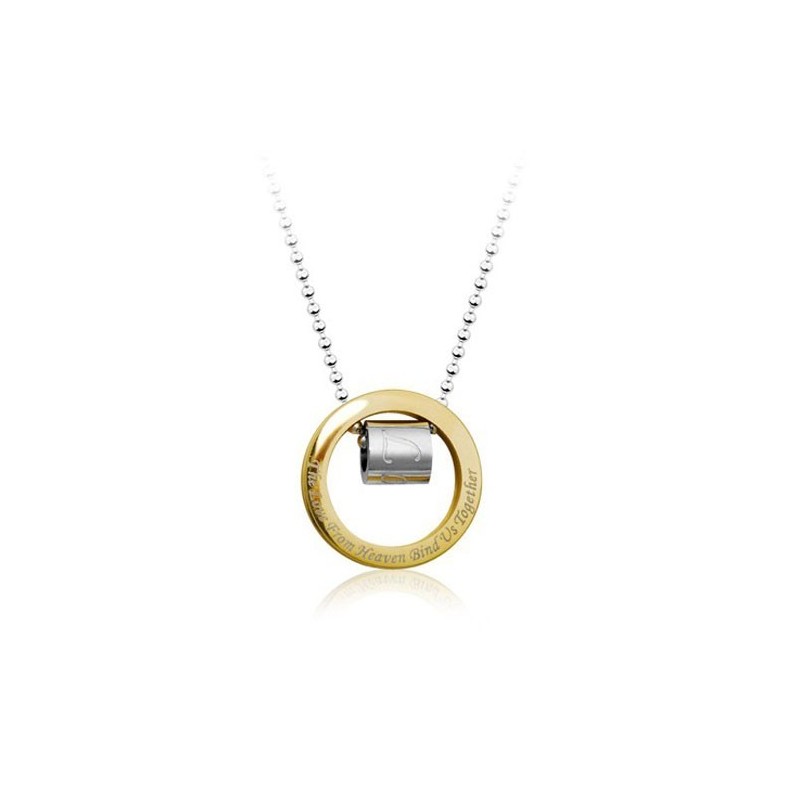 Noble Mens Gold Ring Titanium Pendant - Free Chain Noble Mens Gold Ring Titanium Pendant - Free Chain