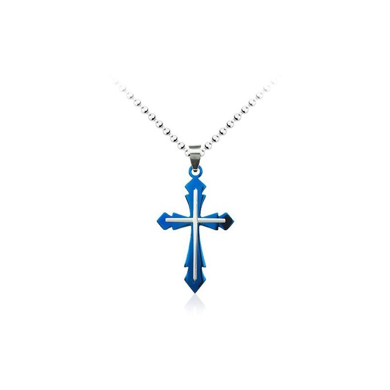 Fashion Mens Blue Titanium Cross Pendant - Free Chain Fashion Mens Blue Titanium Cross Pendant - Free Chain
