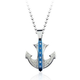 Popular Blue Anchor-Shaped Titanium Pendant - Free Chain