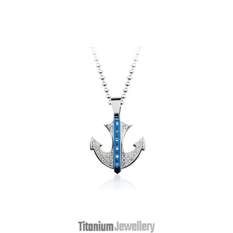 Popular Blue Anchor-Shaped Titanium Pendant - Free Chain Popular Blue Anchor-Shaped Titanium Pendant - Free Chain