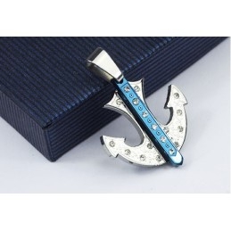 Popular Blue Anchor-Shaped Titanium Pendant - Free Chain