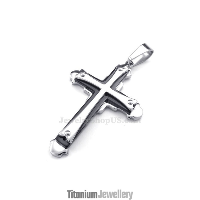 Three Tier Titanium Cross Pendant Necklace (Free Chain) Three Tier Titanium Cross Pendant Necklace (Free Chain)