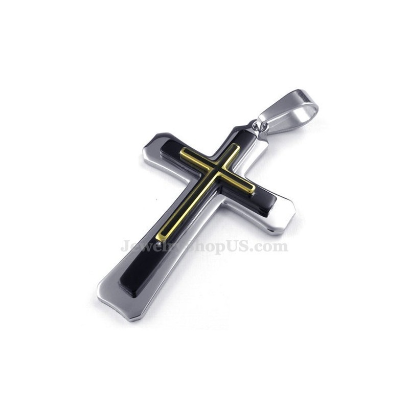 Three Tier Titanium Cross Pendant Necklace (Free Chain) Three Tier Titanium Cross Pendant Necklace (Free Chain)