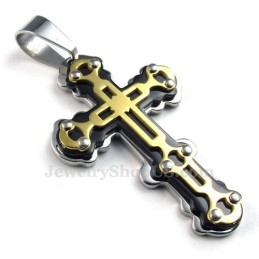Titanium Gold Black Cross Pendant Necklace (Free Chain)